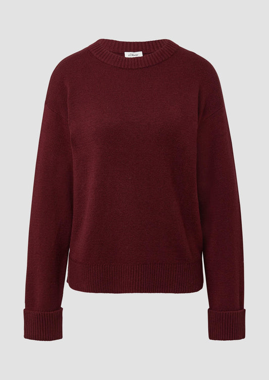 s.Oliver - Weicher Strickpullover mit Ärmelaufschlag - Farbe: Bordeaux