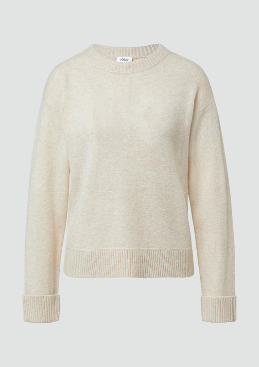 s.Oliver - Weicher Strickpullover mit Ärmelaufschlag - Farbe: Beige