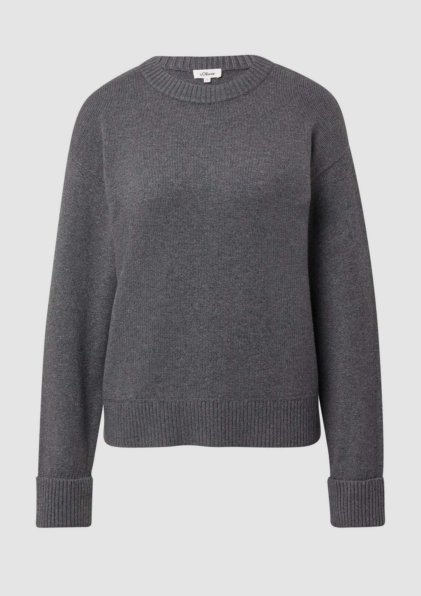 s.Oliver - Weicher Strickpullover mit Ärmelaufschlag - Farbe: Graphit