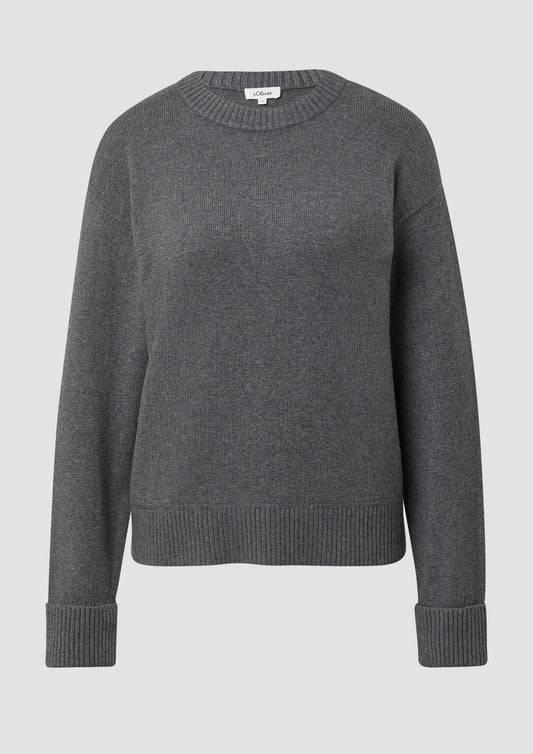 s.Oliver - Weicher Strickpullover mit Ärmelaufschlag - Farbe: Graphit