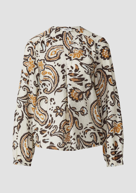 s.Oliver - Strukturierte Viskosemix-Bluse mit All-over-Print - Farbe: Creme