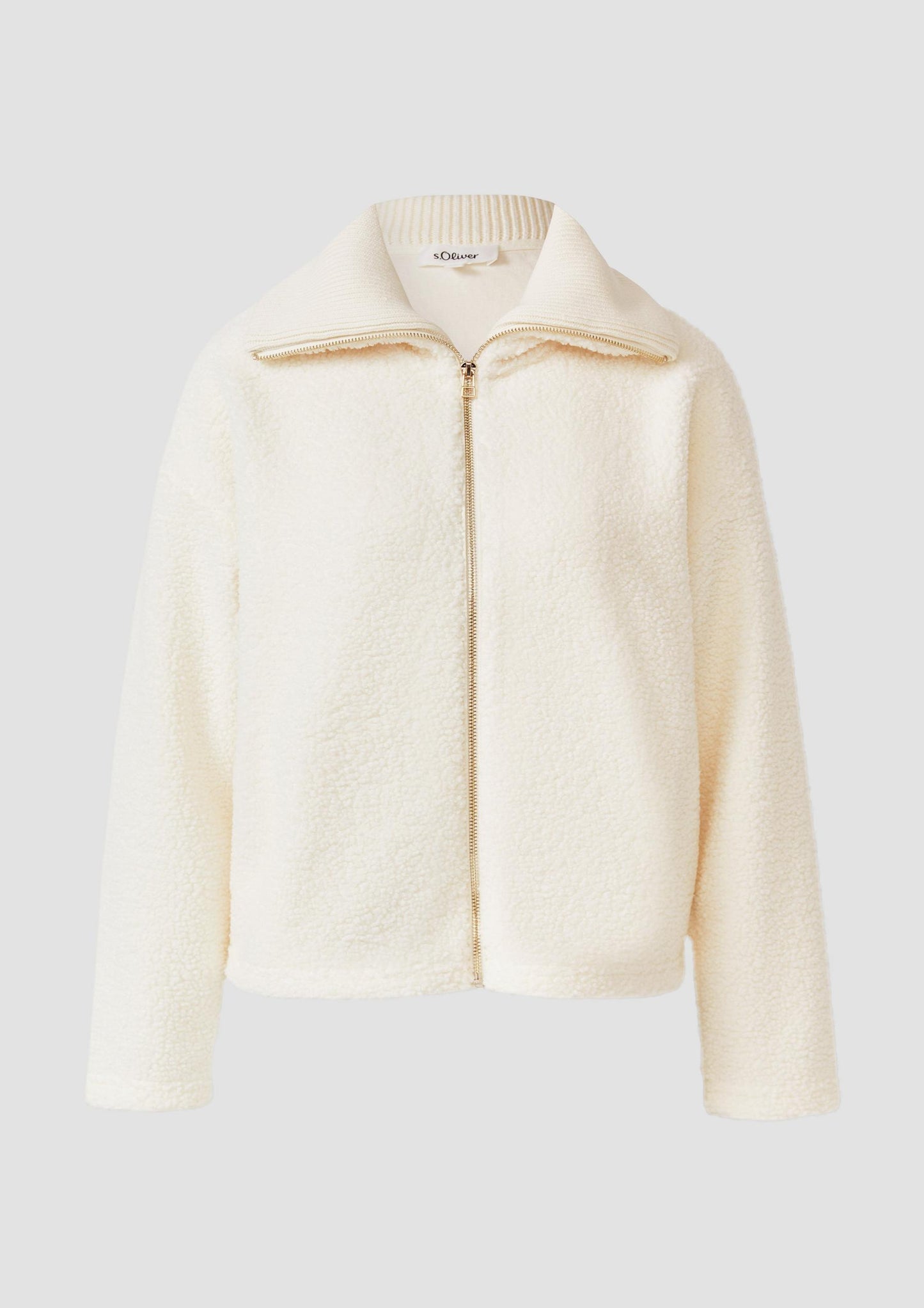 s.Oliver - Leichte Teddyplüsch-Jacke mit Strickkragen - Farbe: Creme