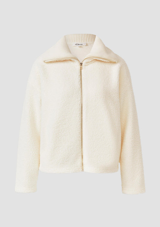 s.Oliver - Leichte Teddyplüsch-Jacke mit Strickkragen - Farbe: Creme