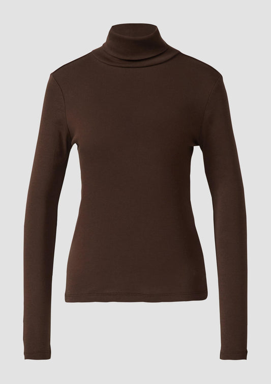 s.Oliver - Longsleeve im Slim Fit mit Rollkragen - Farbe: Dunkelbraun