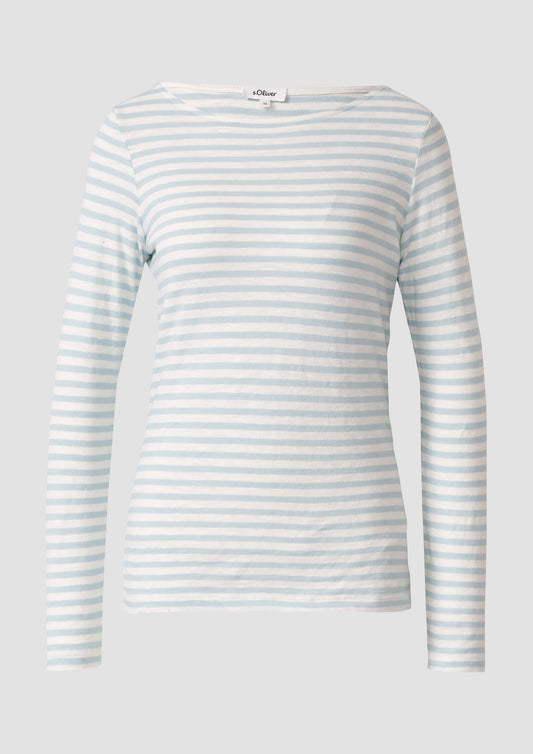 s.Oliver - Longsleeve in Streifen-Optik mit U-Bootausschnitt - Farbe: Helles Tuerkis