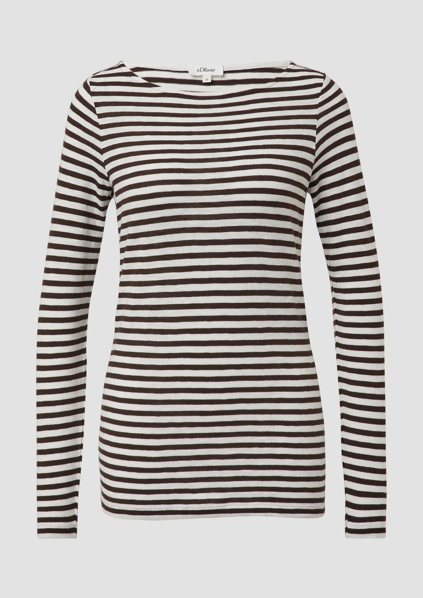 s.Oliver - Longsleeve in Streifen-Optik mit U-Bootausschnitt - Farbe: Dunkelbraun