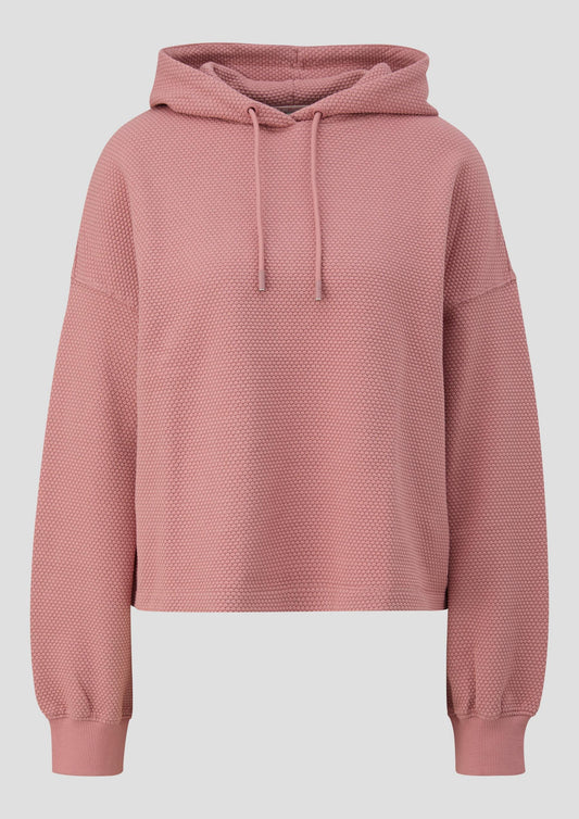 QS - Sweatshirt mit Strukturmuster und Kapuze - Farbe: Altrosa