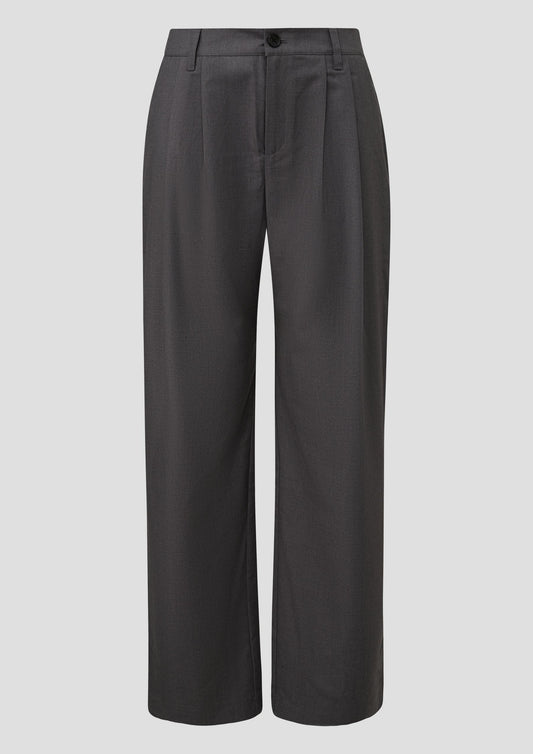 QS - Melierte Wide-Leg-Hose mit Bundfalte - Farbe: Anthrazit
