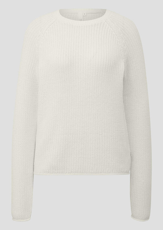QS - Melierter Strickpullover mit Raglanärmeln - Farbe: Ecru