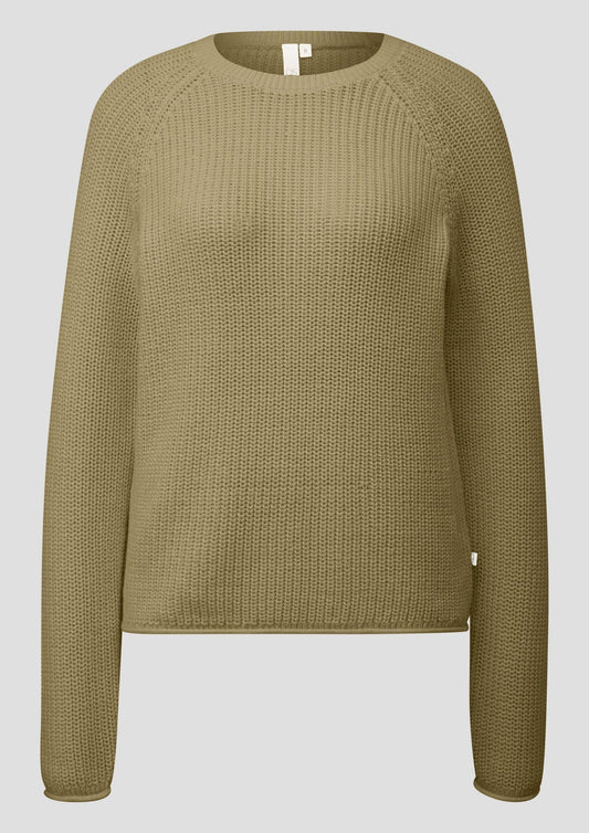 QS - Melierter Strickpullover mit Raglanärmeln - Farbe: Gruen