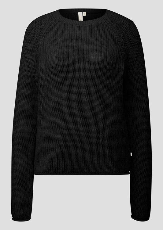 QS - Melierter Strickpullover mit Raglanärmeln - Farbe: Schwarz
