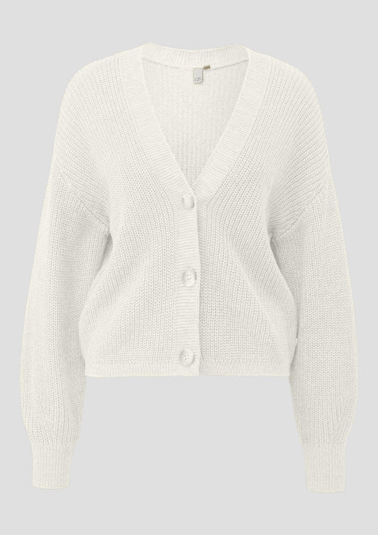QS - Melierte Strickjacke aus Baumwollmix - Farbe: Ecru