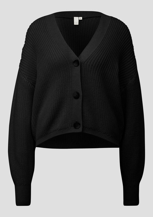 QS - Melierte Strickjacke aus Baumwollmix - Farbe: Schwarz