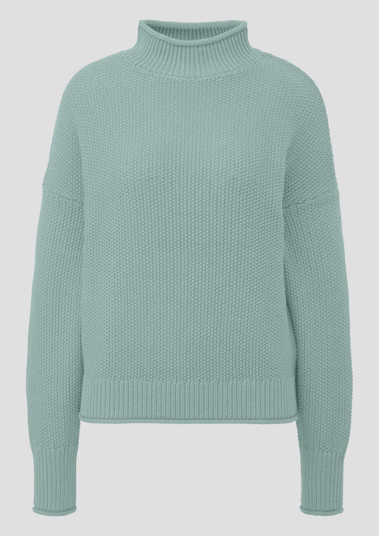 QS - Strickpullover mit Stehkragen aus Baumwollmix - Farbe: Pastelltuerkis