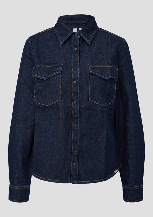 QS - Taillierte Denimbluse - Farbe: Blau