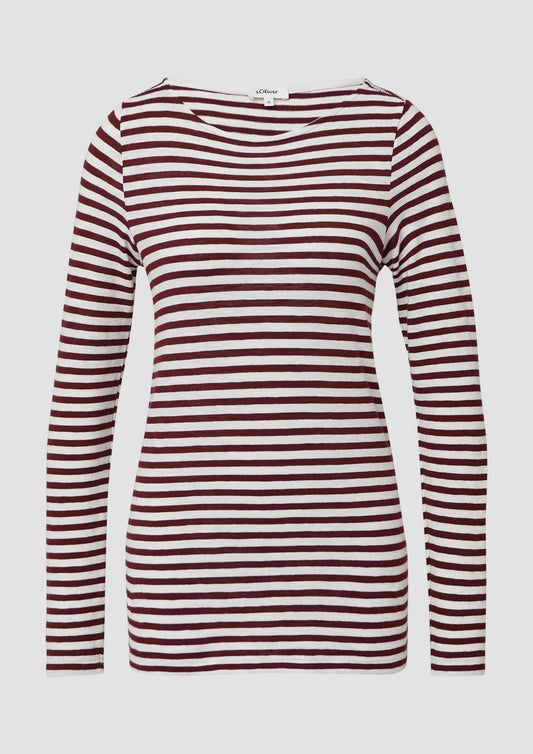 s.Oliver - Gestreiftes Langarmshirt - Farbe: bordeaux