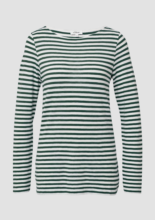 Gestreiftes Langarmshirt aus Flammgarn mit U-Boot-Ausschnitt