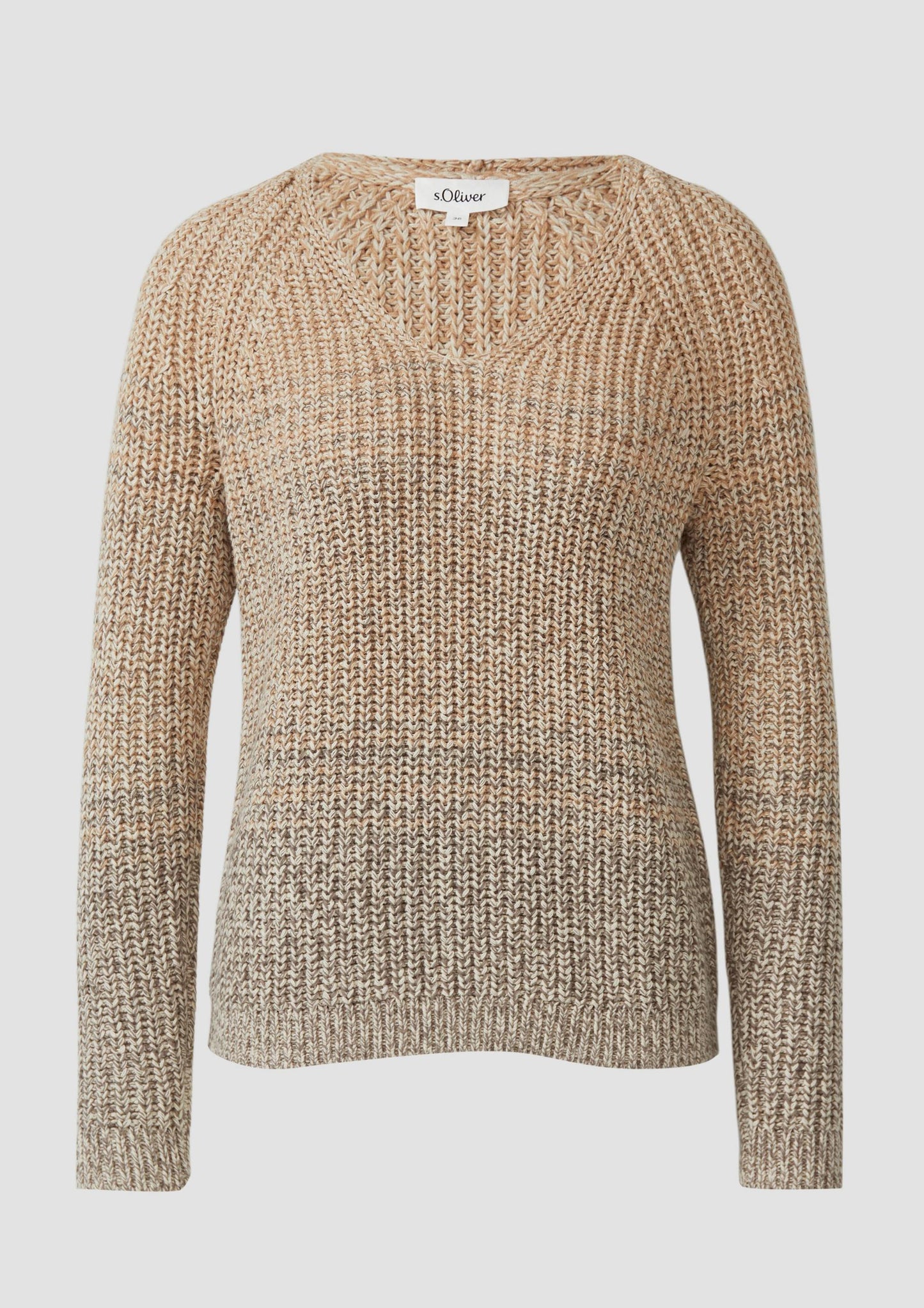 s.Oliver - Strickpullover mit V-Ausschnitt und Farbverlauf - Farbe: Sandstein