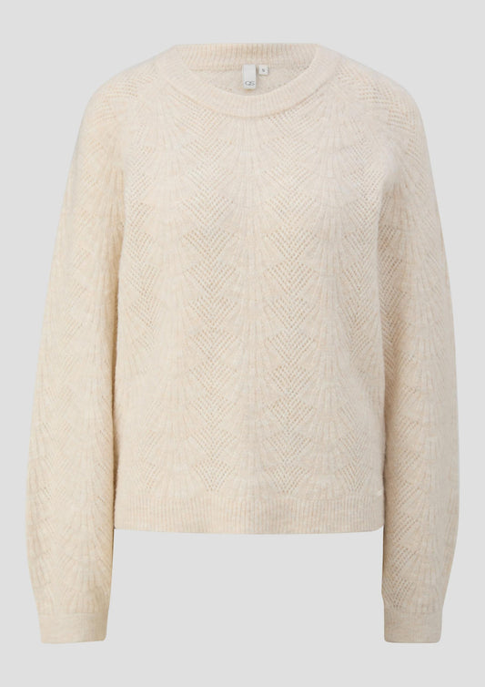 QS - Weicher Pullover mit Ajourmuster - Farbe: Creme