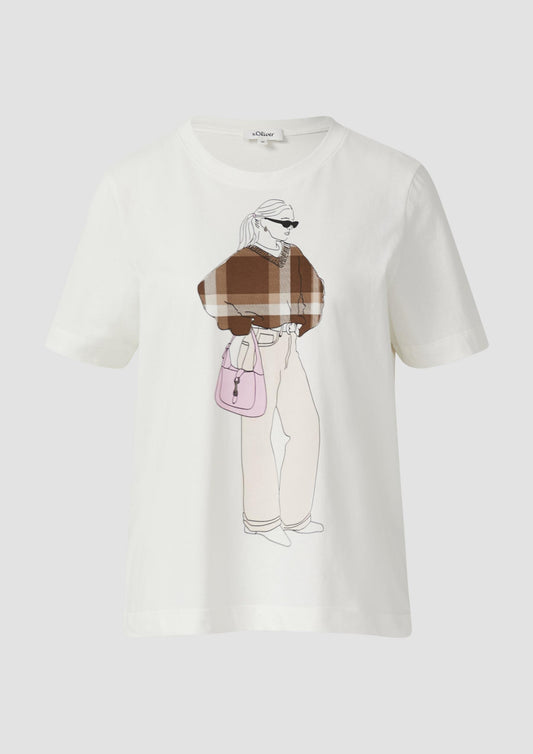 s.Oliver - T-Shirt mit Frontprint im Relaxed Fit - Farbe: Ecru