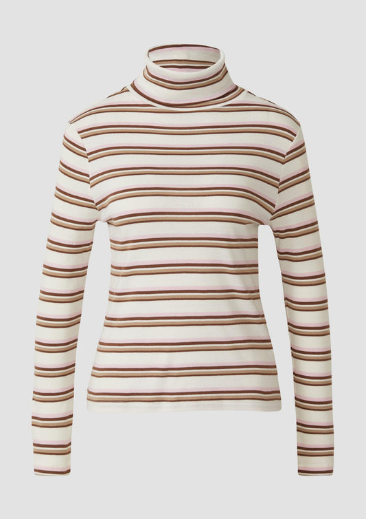 s.Oliver - Longsleeve mit Rollkragen und Ringelmuster - Farbe: Creme