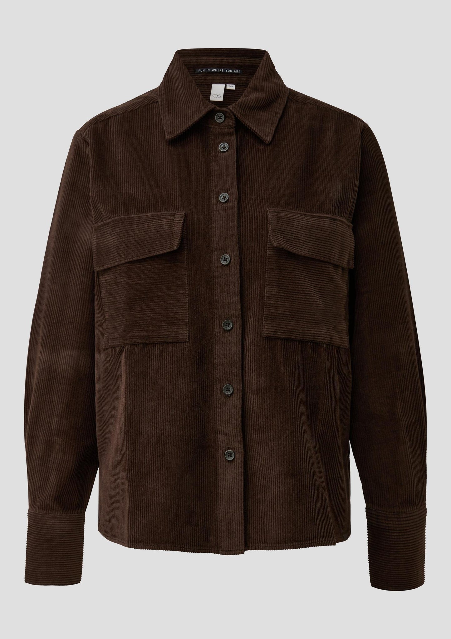 QS - Cord-Overshirt mit Brusttaschen - Farbe: Dunkelbraun