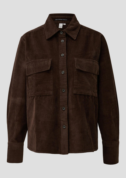 QS - Cord-Overshirt mit Brusttaschen - Farbe: Dunkelbraun