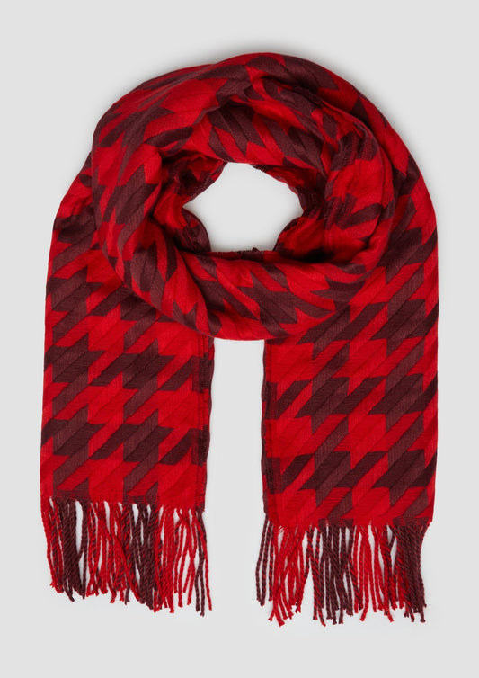 s.Oliver - Breiter Schal mit Hahnentritt-Muster und Fransen - Farbe: Rot