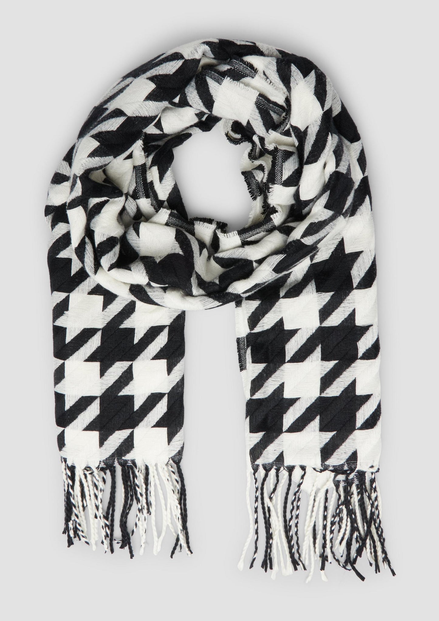 s.Oliver - Breiter Schal mit Hahnentritt-Muster und Fransen - Farbe: Schwarz