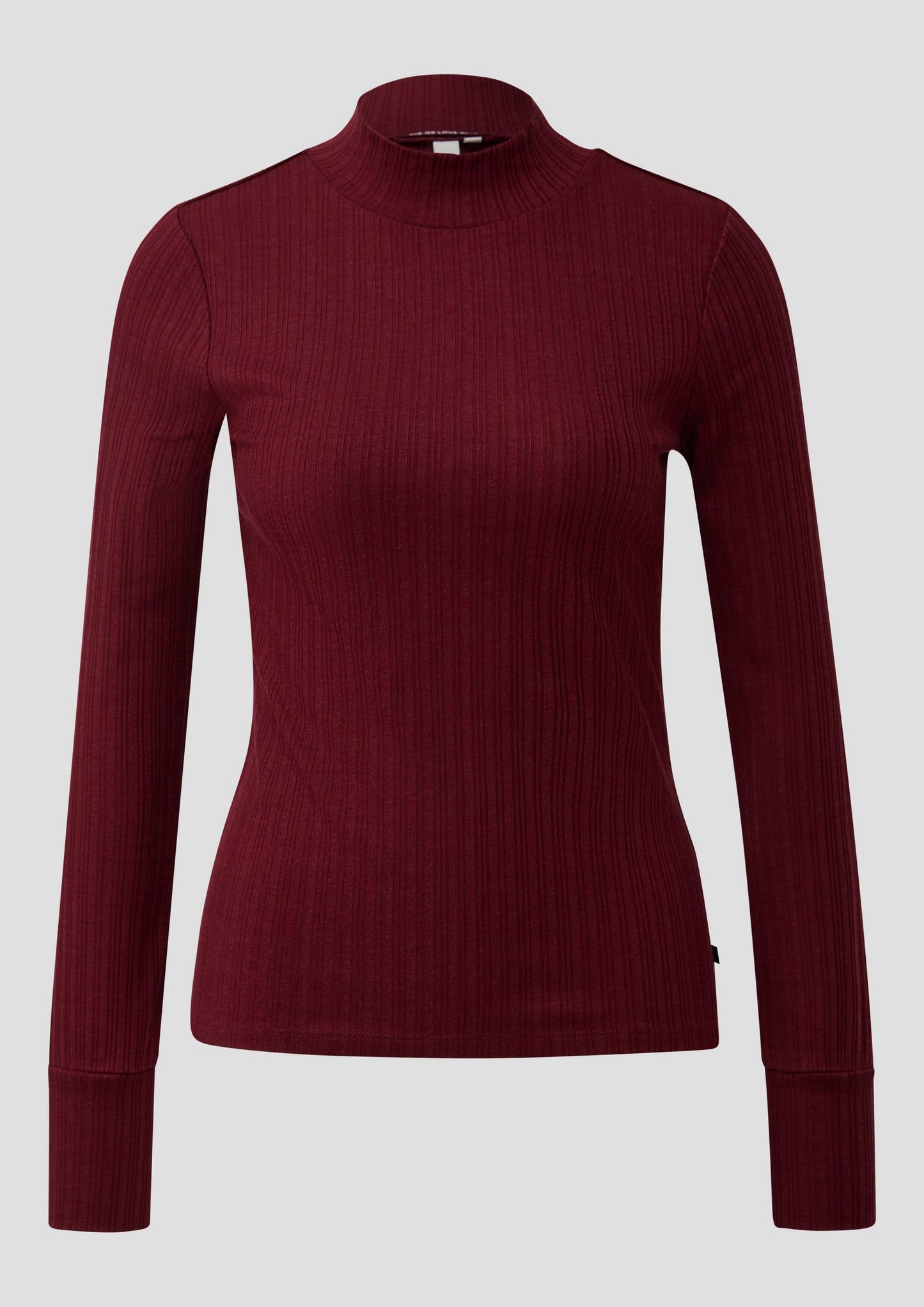 QS - Geripptes Langarmshirt - Farbe: Bordeaux