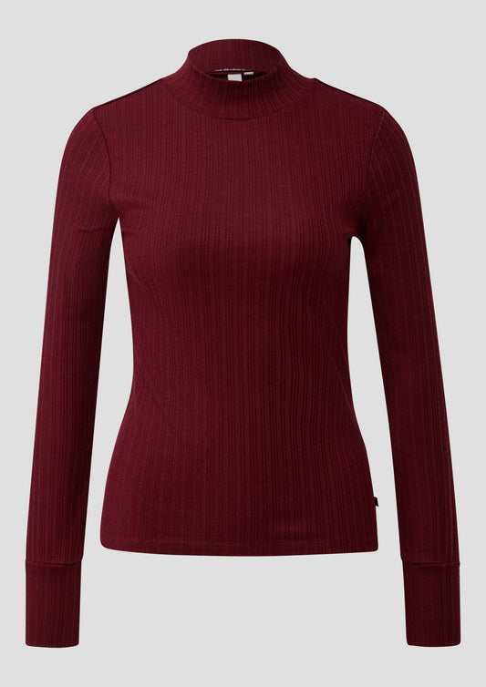 QS - Geripptes Langarmshirt - Farbe: Bordeaux
