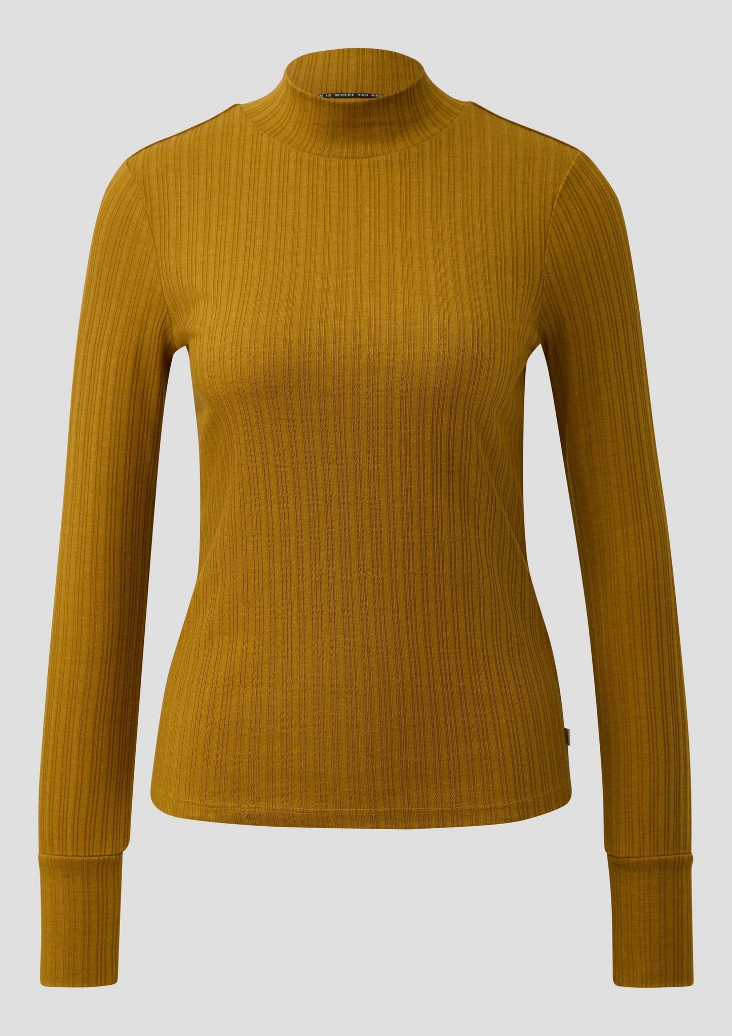 QS - Geripptes Langarmshirt - Farbe: Senf