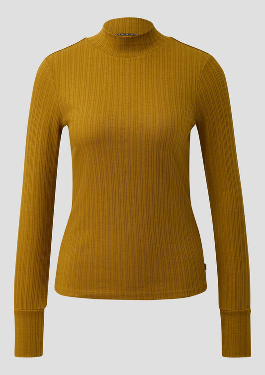 QS - Geripptes Langarmshirt - Farbe: Senf