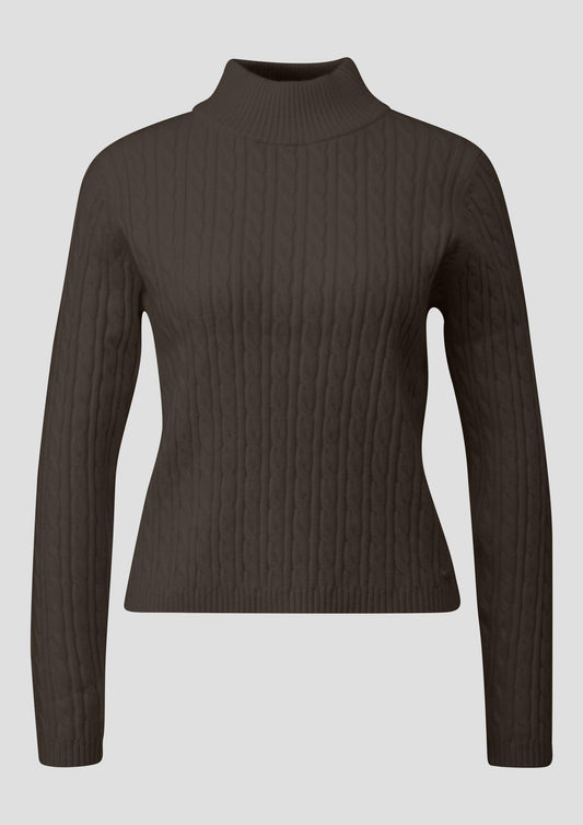 QS - Pullover mit Zopfmuster - Farbe: Dunkelbraun