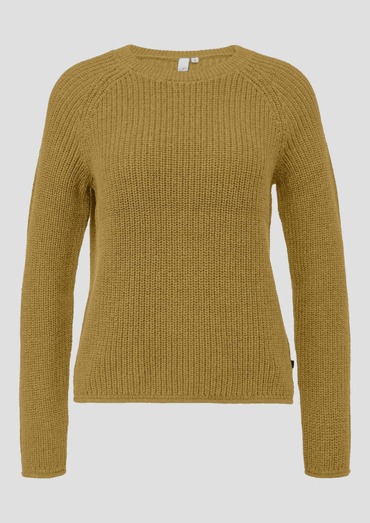 QS - Melierter Strickpullover mit Raglanärmeln - Farbe: Senf