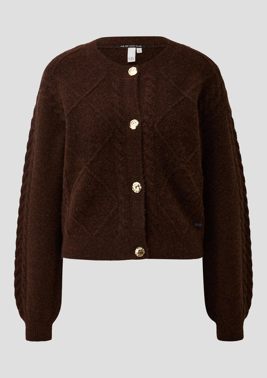 QS - Strickjacke mit Zopfmuster - Farbe: Dunkelbraun
