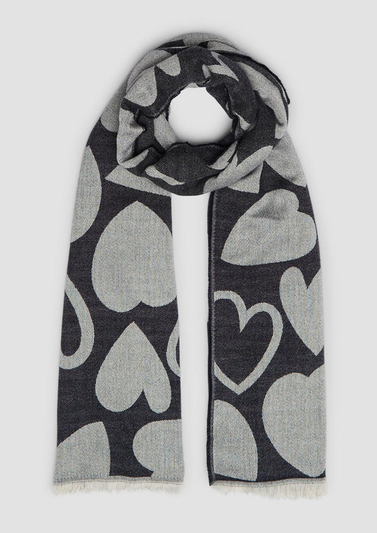 s.Oliver - Schal mit Fransen und Artwork - Farbe: Schwarz