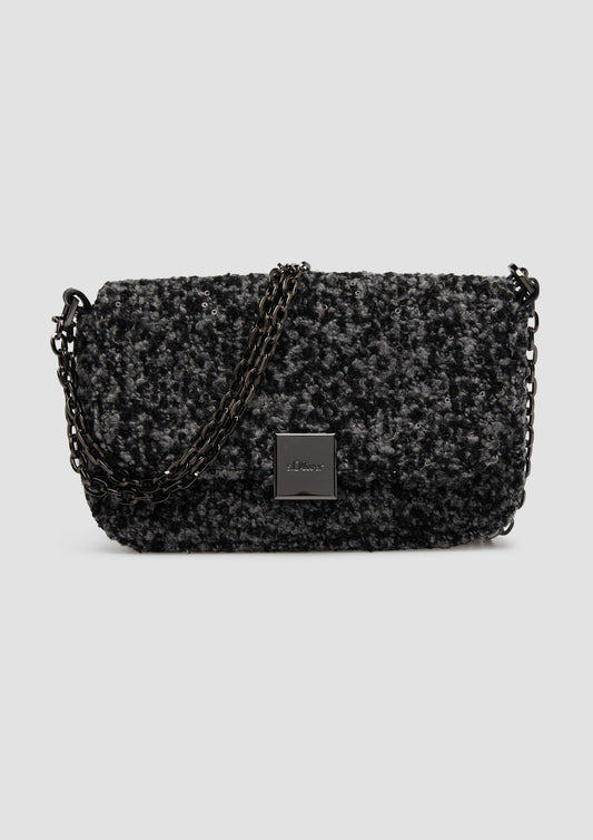 s.Oliver - Clutch mit Schulterkette in Bouclé-Oberfläche - Farbe: Dunkelgrau