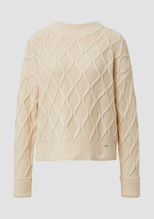 s.Oliver - Pullover im Relaxed Fit mit Zopfmuster - Farbe: Helles Sand