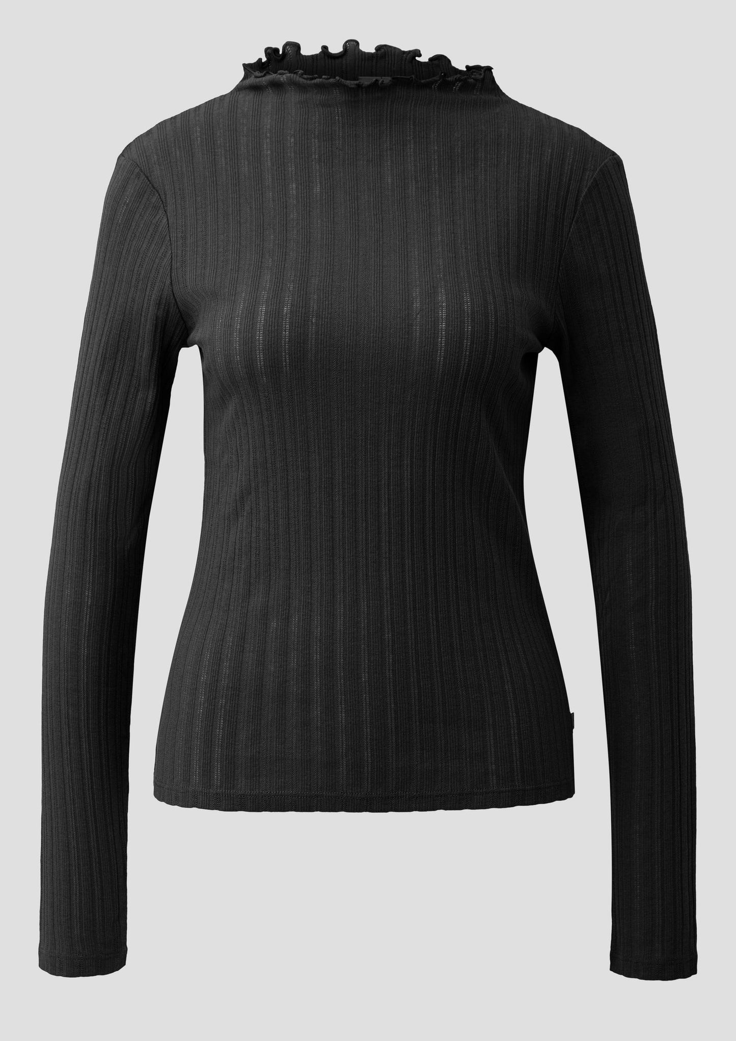 QS - Shirt mit Ajourmuster - Farbe: Schwarz