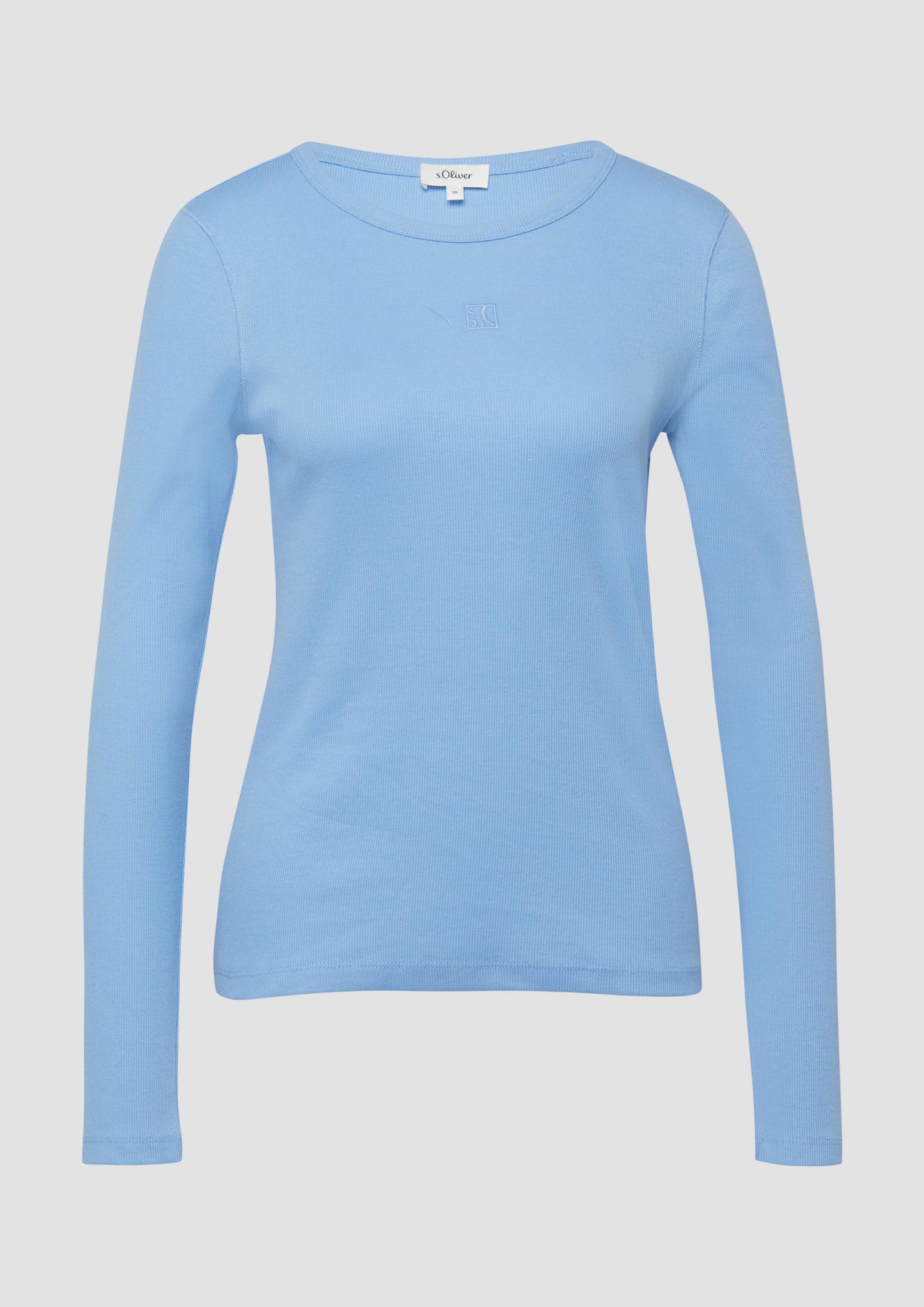 s.Oliver - Geripptes Langarmshirt im Slim Fit mit Stickerei - Farbe: Hellblau