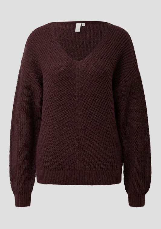 QS - Strickpullover mit V-Auschnitt - Farbe: Bordeaux