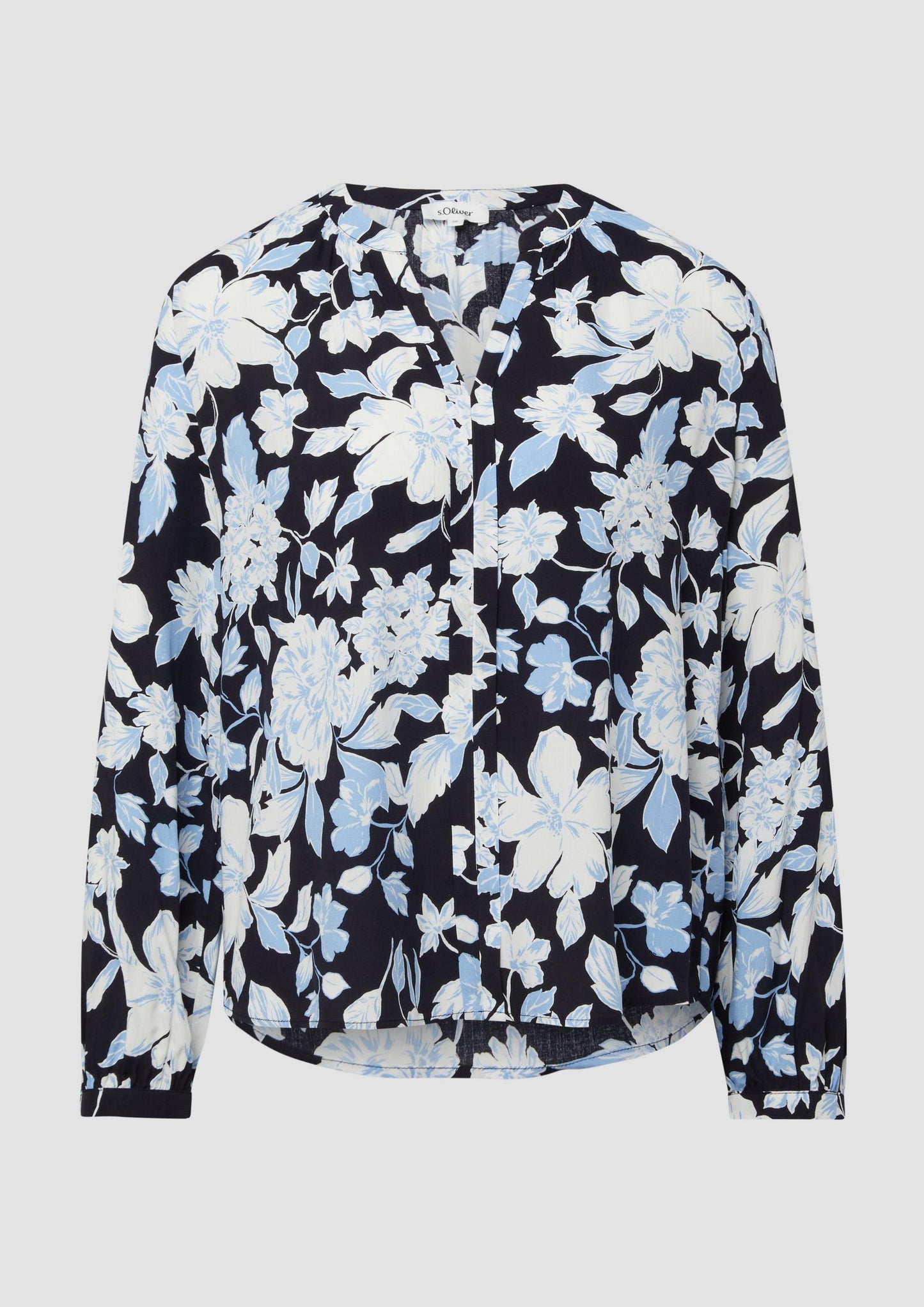 s.Oliver - Fließende Viskose-Bluse mit Raffung und Allover-Muster - Farbe: Navy