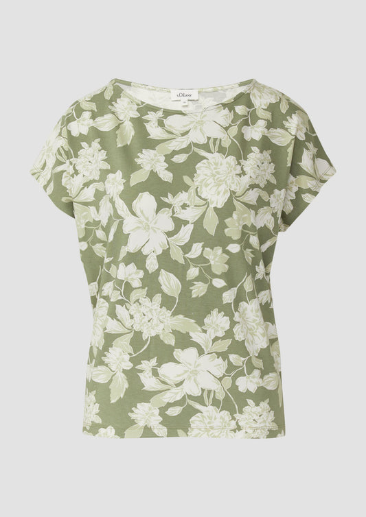 s.Oliver - Fließendes Jersey-Shirt mit überschnittenen Schultern - Farbe: Helles Olivgruen