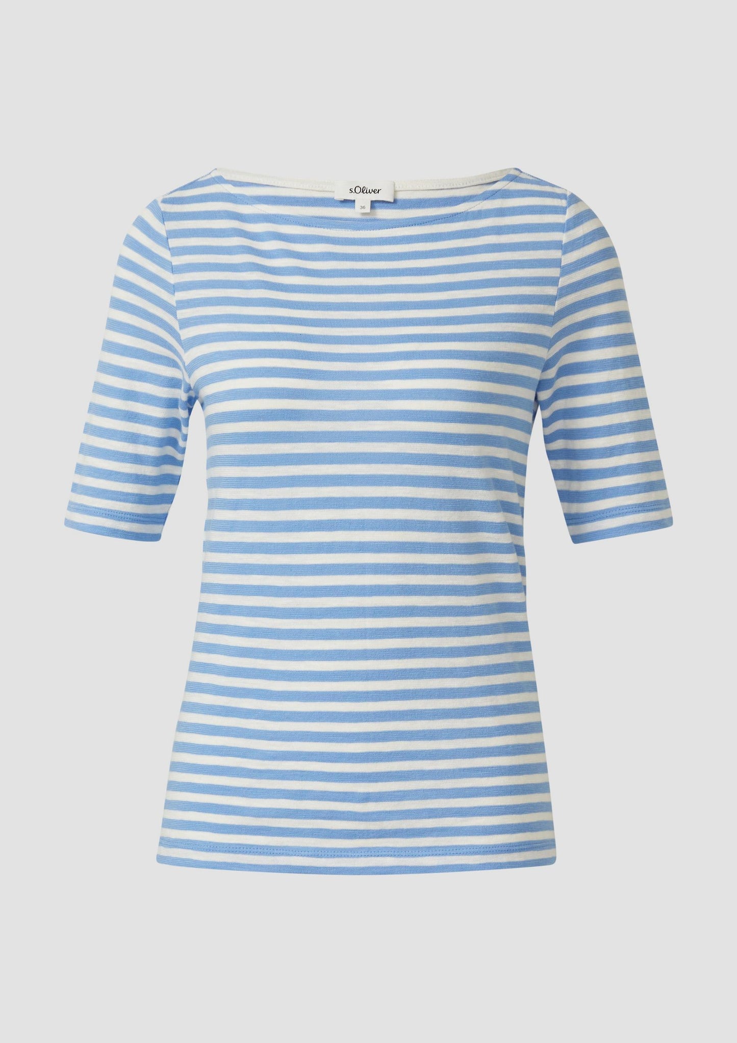 s.Oliver - Gestreiftes Halbarmshirt im Slim Fit mit Flammgarn - Farbe: Arktisblau