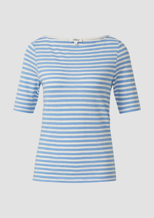 s.Oliver - Gestreiftes Halbarmshirt im Slim Fit mit Flammgarn - Farbe: Arktisblau