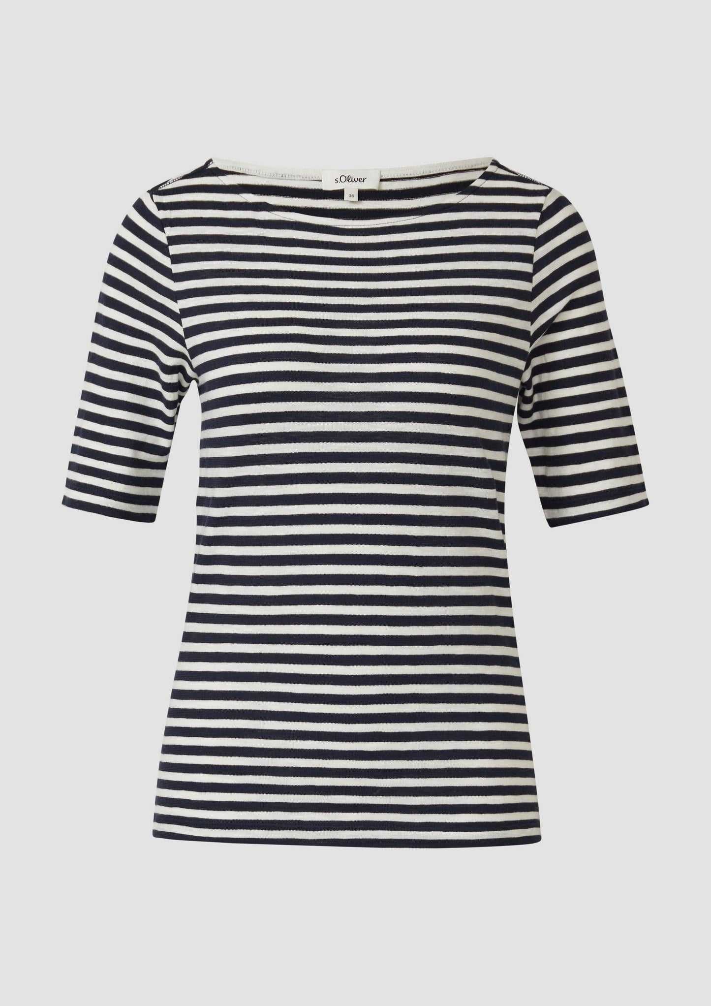 s.Oliver - Gestreiftes Halbarmshirt im Slim Fit mit Flammgarn - Farbe: Navy