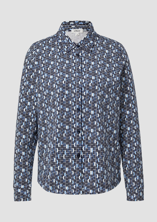 s.Oliver - Elastische Jerseybluse mit All-over-Print - Farbe: Royalblau