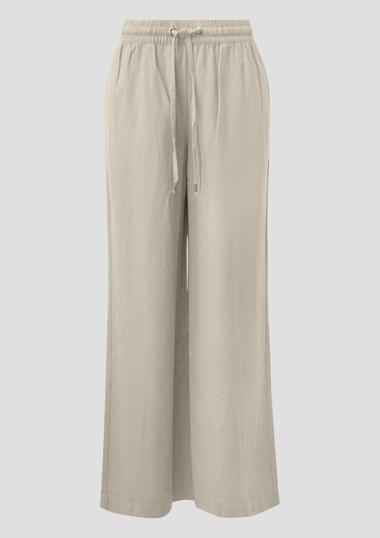 QS - Leinenmix Hose mit Gummizug und weitem Bein - Farbe: Beige