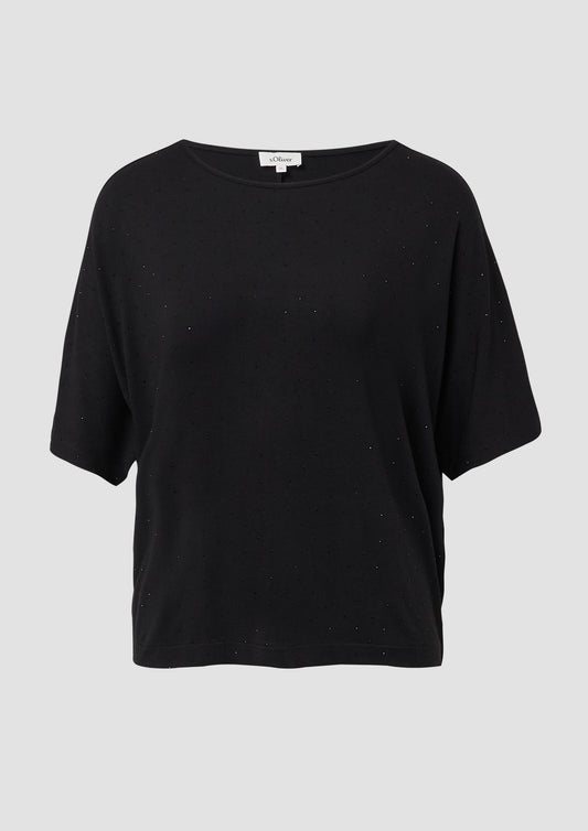 s.Oliver - Fließendes T-Shirt mit Glitzersteinen - Farbe: Schwarz